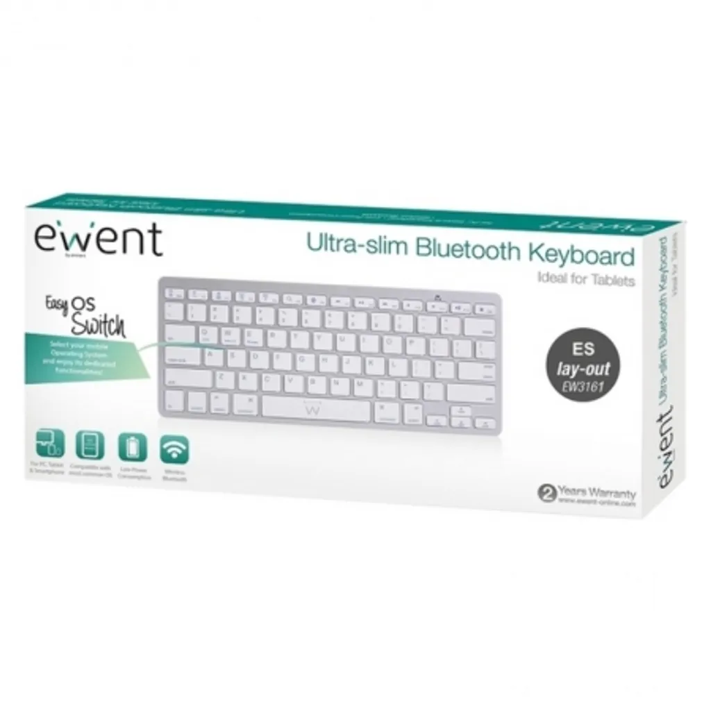 Clavier Bluetooth Ewent EW3161 Blanc AZERTY Espagnol sans Fil Compact