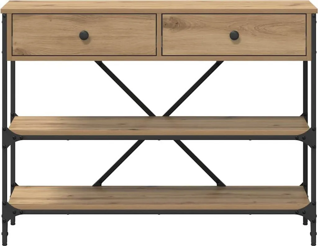 Consolle Ingresso Legno Marrone 100cm - Mobile Salvaspazio con Cassetti - 6