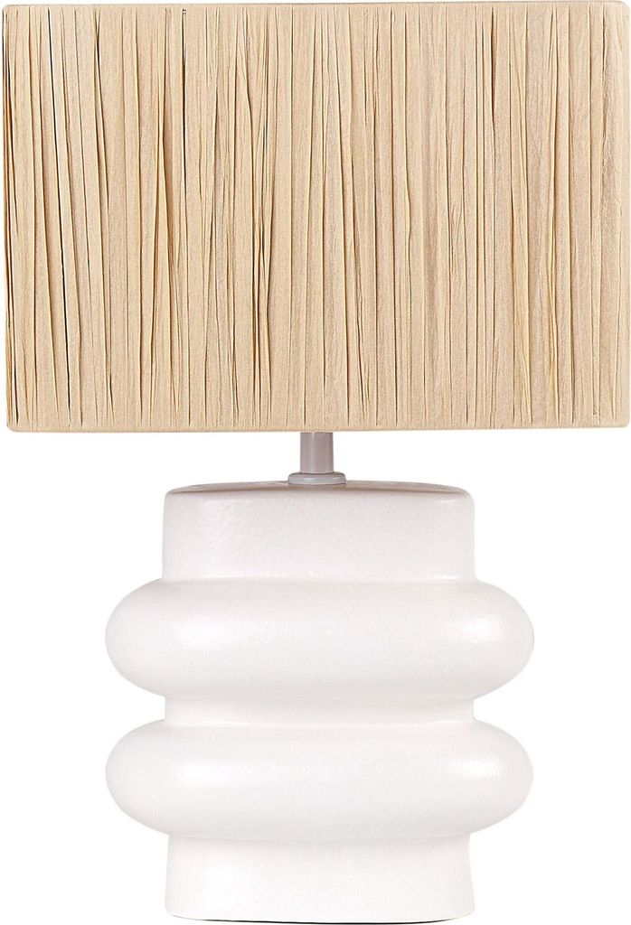 BELIANI Tischlampe Weiß und Naturfarben Keramik Vasenform 42 cm Papiergeflecht Schirm Rechteckig Kabel mit Schalter Modern Boho Schlaf- u. Wohnzimmer