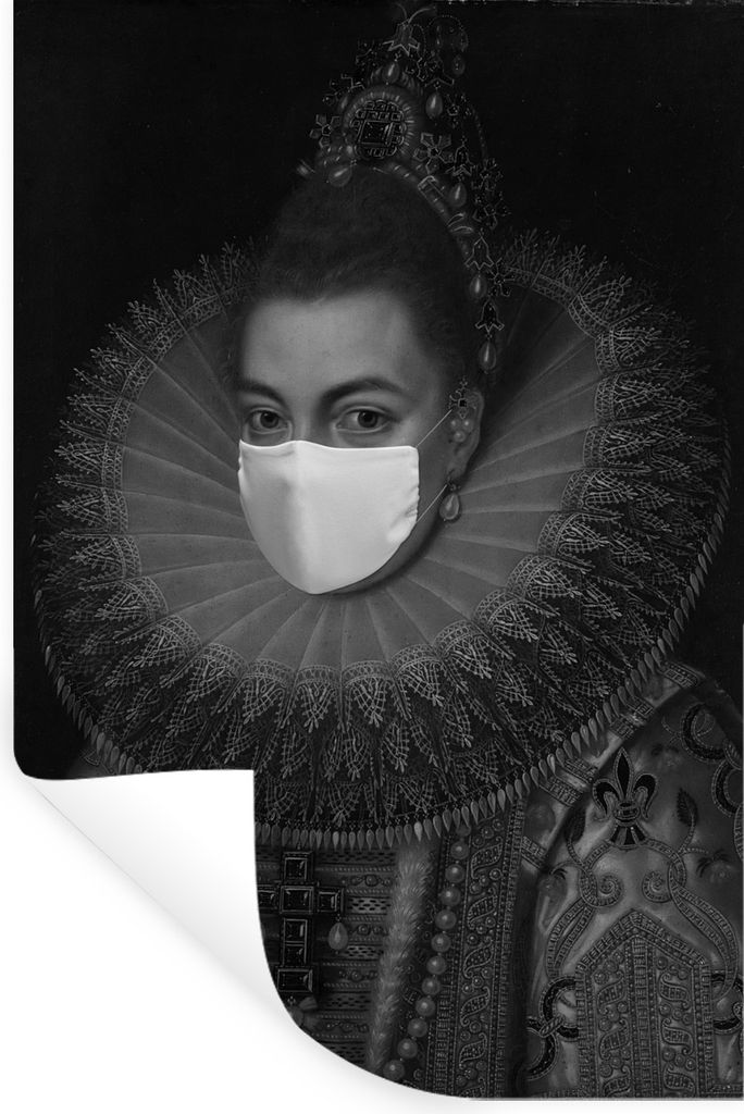 MuchoWow Wandtattoo Wandsticker Wandaufkleber Isabella Clara Eugenia mit einem Mundschutz - Gemälde von Frans Pourbus dem Jüngeren - schwarz-we...