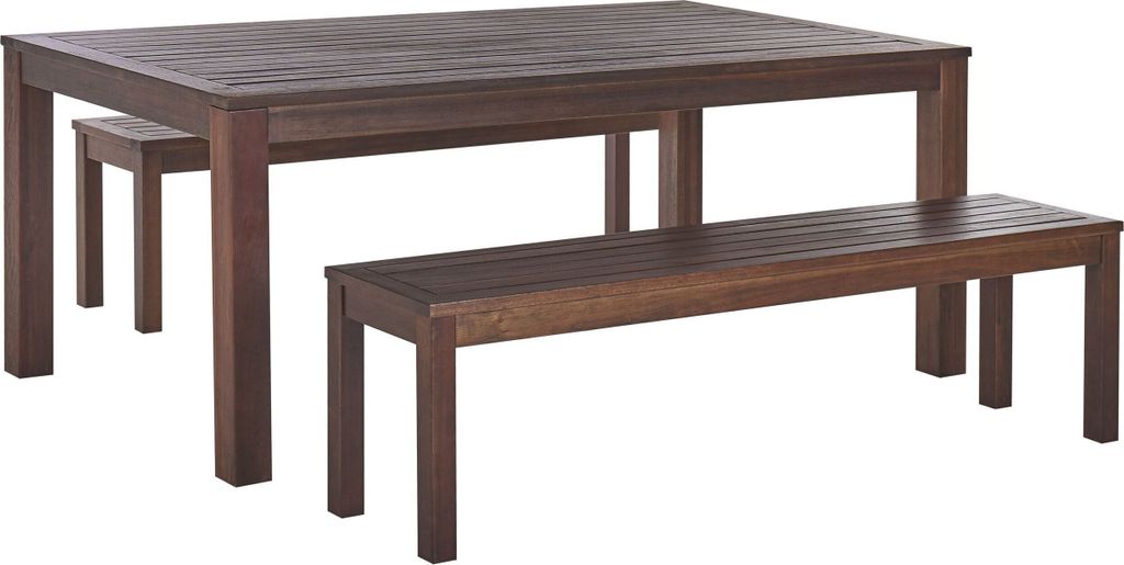 BELIANI Gartenmöbel Set Dunkelbraun Akazienholz rechteckiger Tisch 180x100 cm mit 2 Bänken Rustikal Terrasse Outdoor Indoor Gartenausstattung