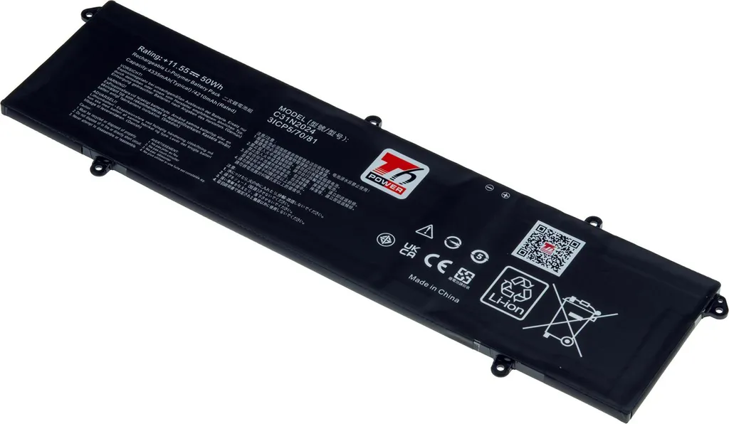 Batteria T6 Power per Asus VivoBook S16 Flip TN3604YA, Li-Poly, 11,55 V, 4335 mAh (50 Wh), nera