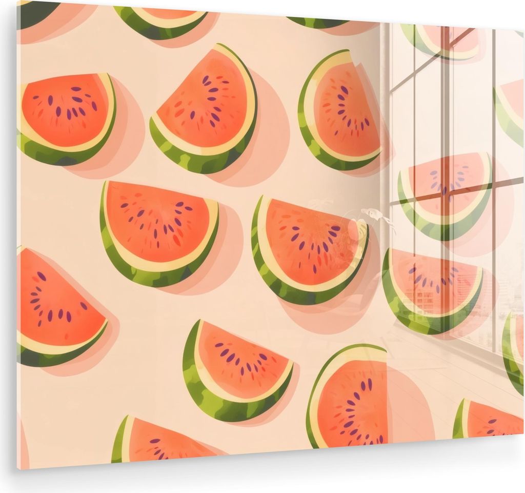 MuchoWow Glasbilder - Bilder auf Wandbild - Foto auf Glas Wassermelone - Scheiben - Kerne - Rot 80x60 cm Wanddekoration aus Glas - Acrylglasbild - ...