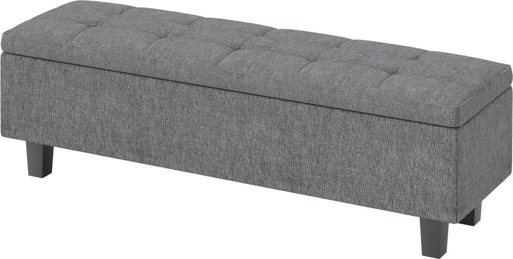 Sitzbank mit Stauraum, Polsterbank mit Leinenoptik, Holzbeine, Moderne Bettbank für Flur, Schlafzimmer, Wohnzimmer, 138 x 40 x 45 cm, Dunkelgrau