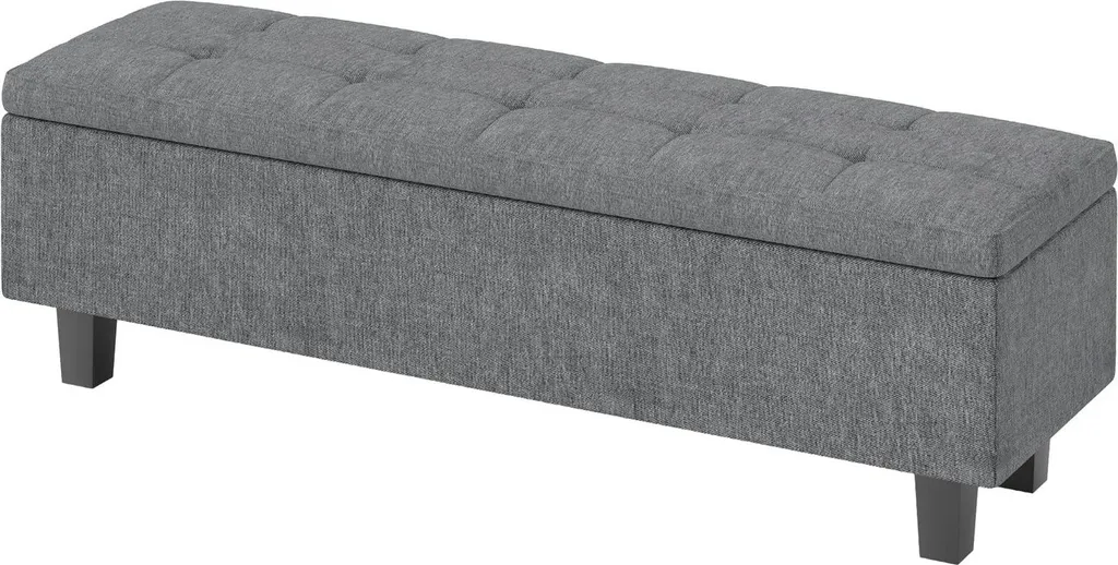 Banc de bout de lit rembourré gris foncé avec coffre de stockage