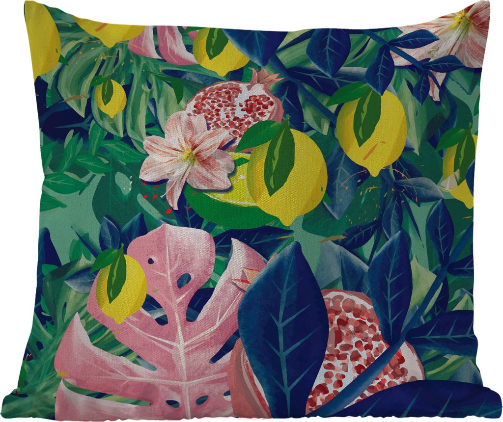 MuchoWow Outdoor Kissen - Blumen - Früchte - Farben - 40x40 cm - Wetterfest - Lounge Kissen - Kopfkissen - Interieur - Polster mit Bild