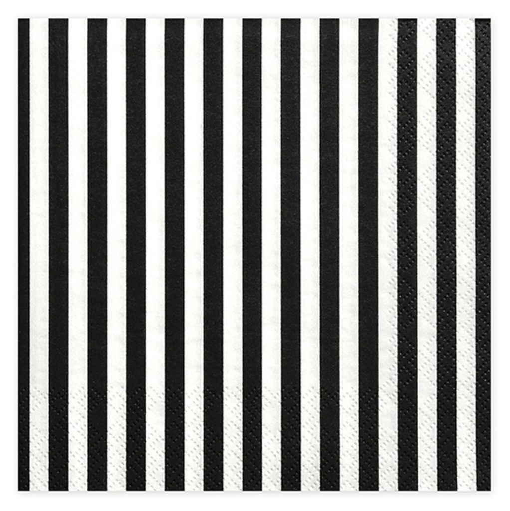 Serwetki 33x33cm w paski 20 sztuk czarny / biały Zdjęcie produktu 