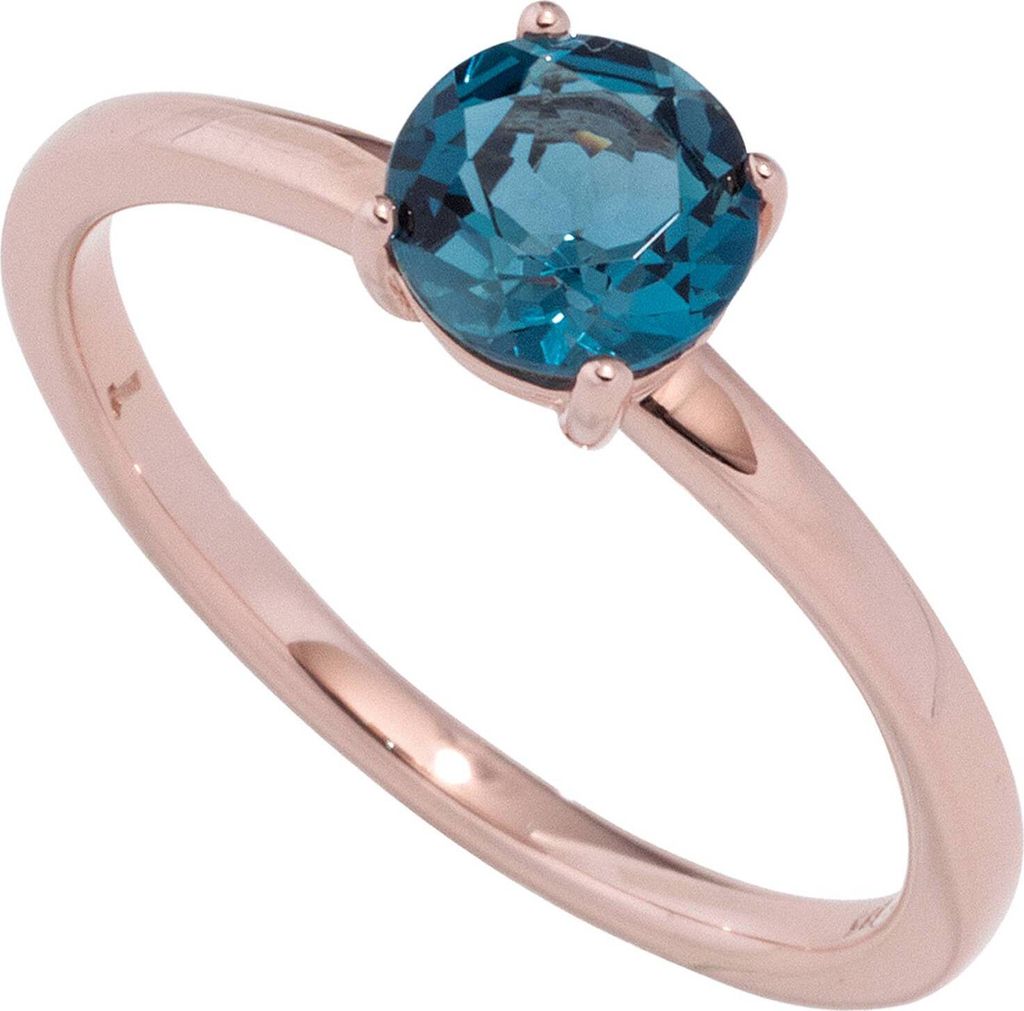 JOBO Damen Ring 585 Gold Rotgold 1 Blautopas blau London blue Goldring Rotgoldring Größe 60