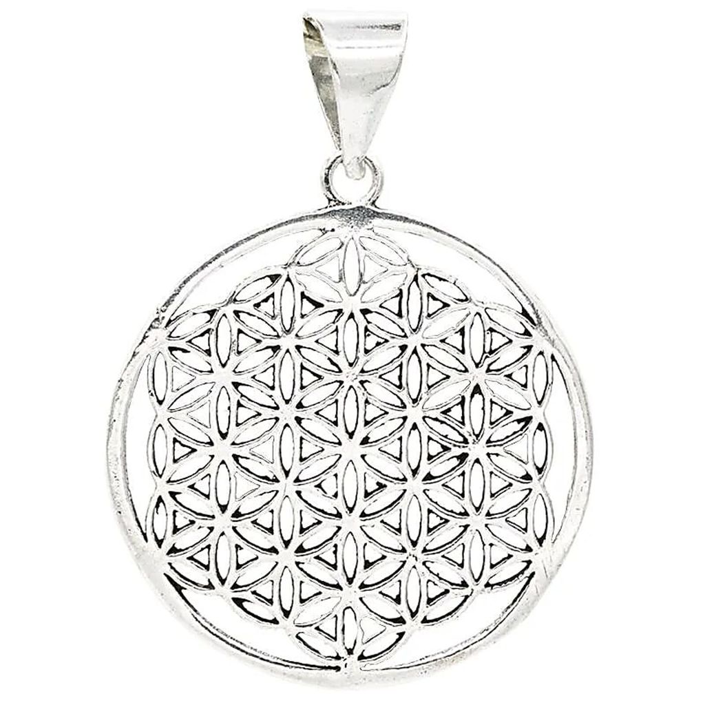 Anhänger „Blume des Lebens“ aus Messing, silberfarben – Packung mit 3 Stück – 3 cm