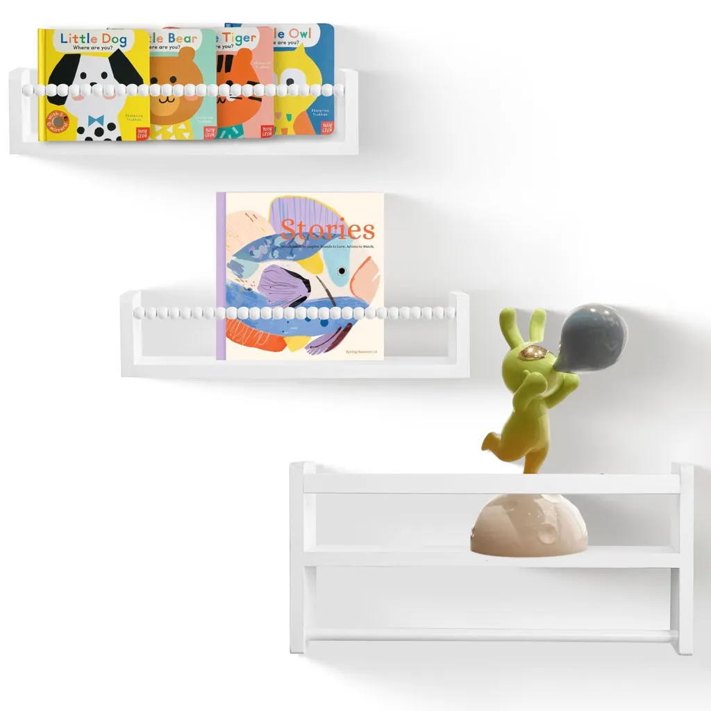 Rangement mural chambre bébé bois blanc 40 cm - Organiseur lot de 3