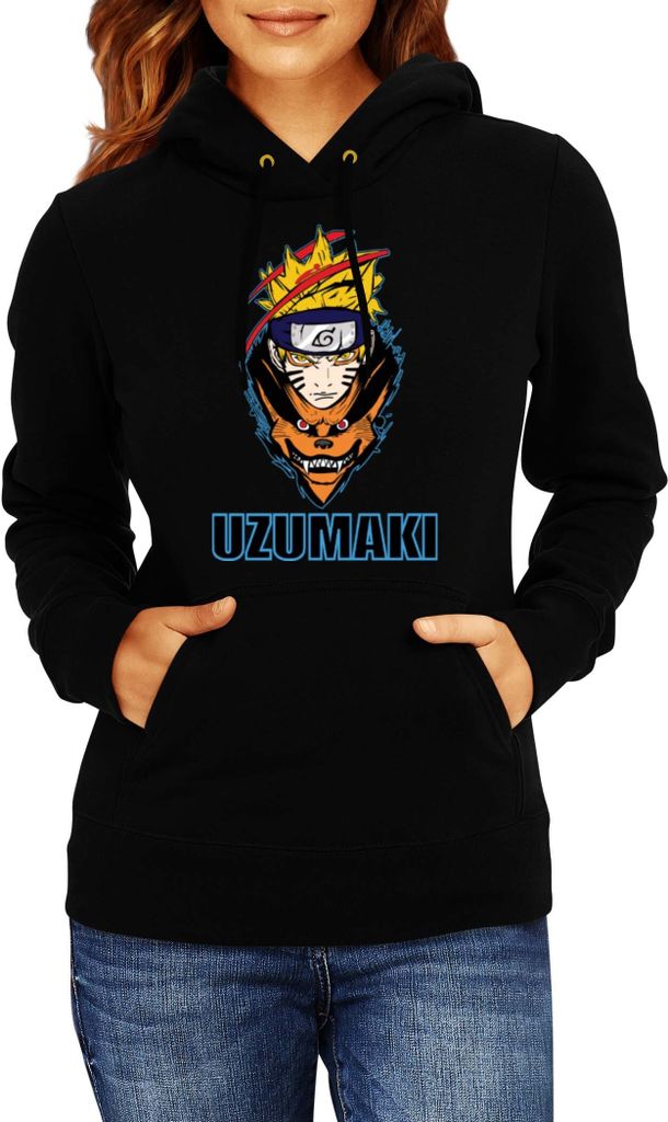 Damen Kapuzenpullover Japan Animation Manga Anime Comics Naruto Uzumaki 01 Fox Kid, Lady XS / Schwarz