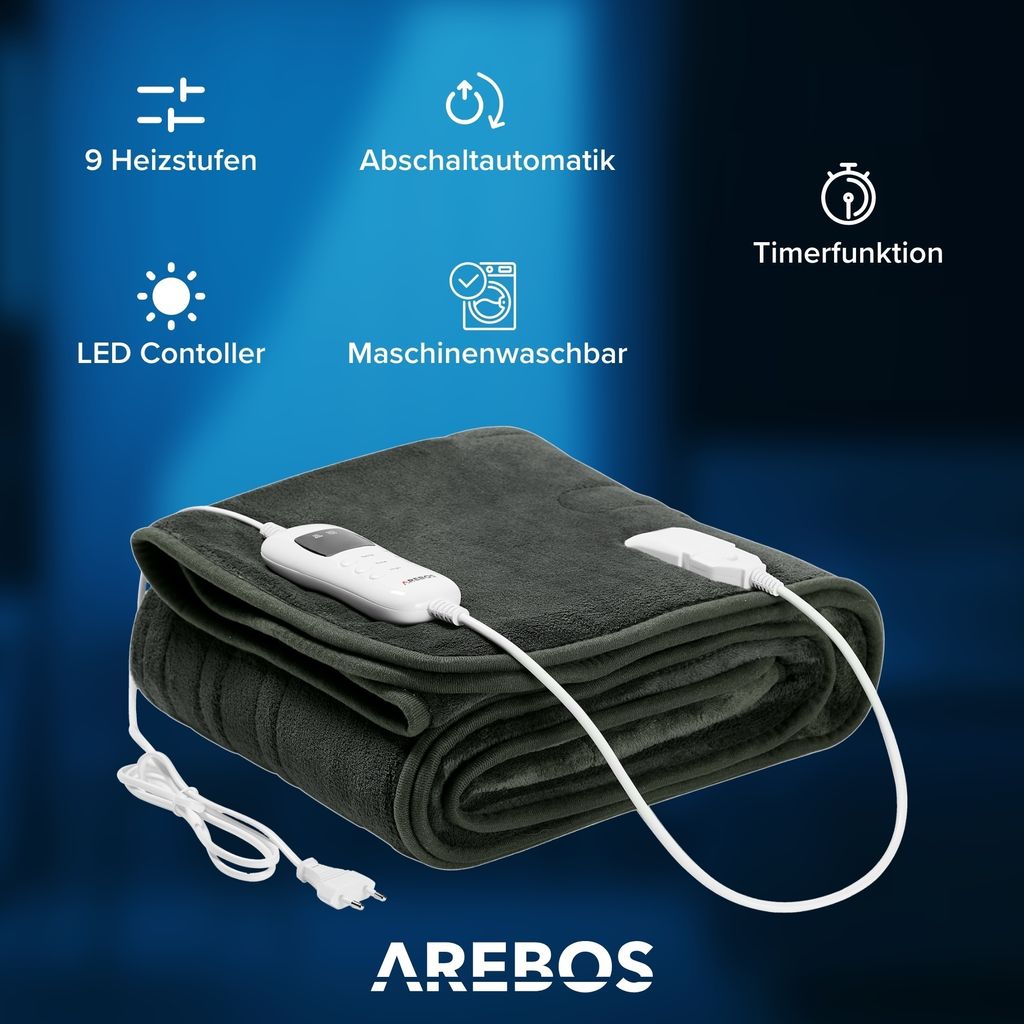 Elektrická vyhrievaná deka AREBOS cosy blanket antracit 200 Obrázok produktu 3
