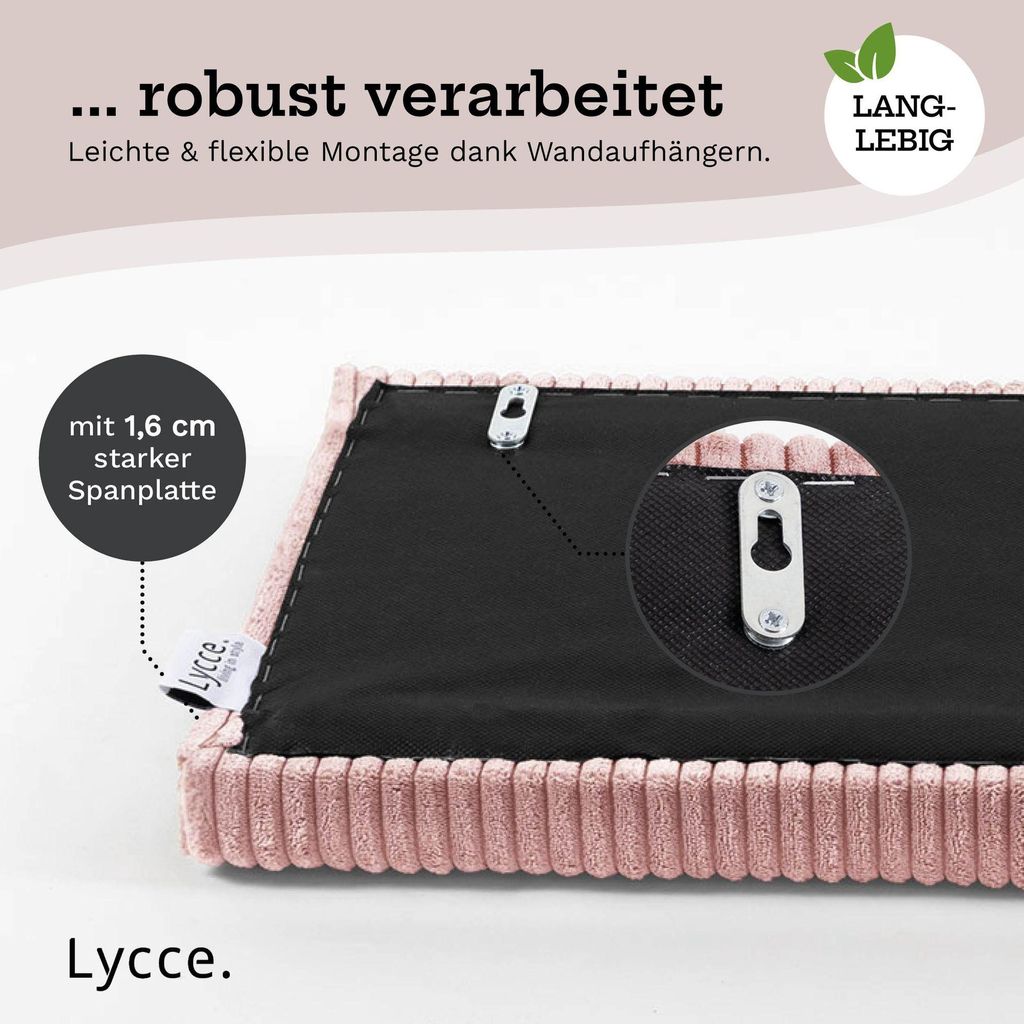 Lycce Wandkissen Cord – Wandpolster Kopfteil Betten & Rückenkissen Sitzbank | komfortabel & stabil | einfache Montage | Wandpaneele gepolstert |...