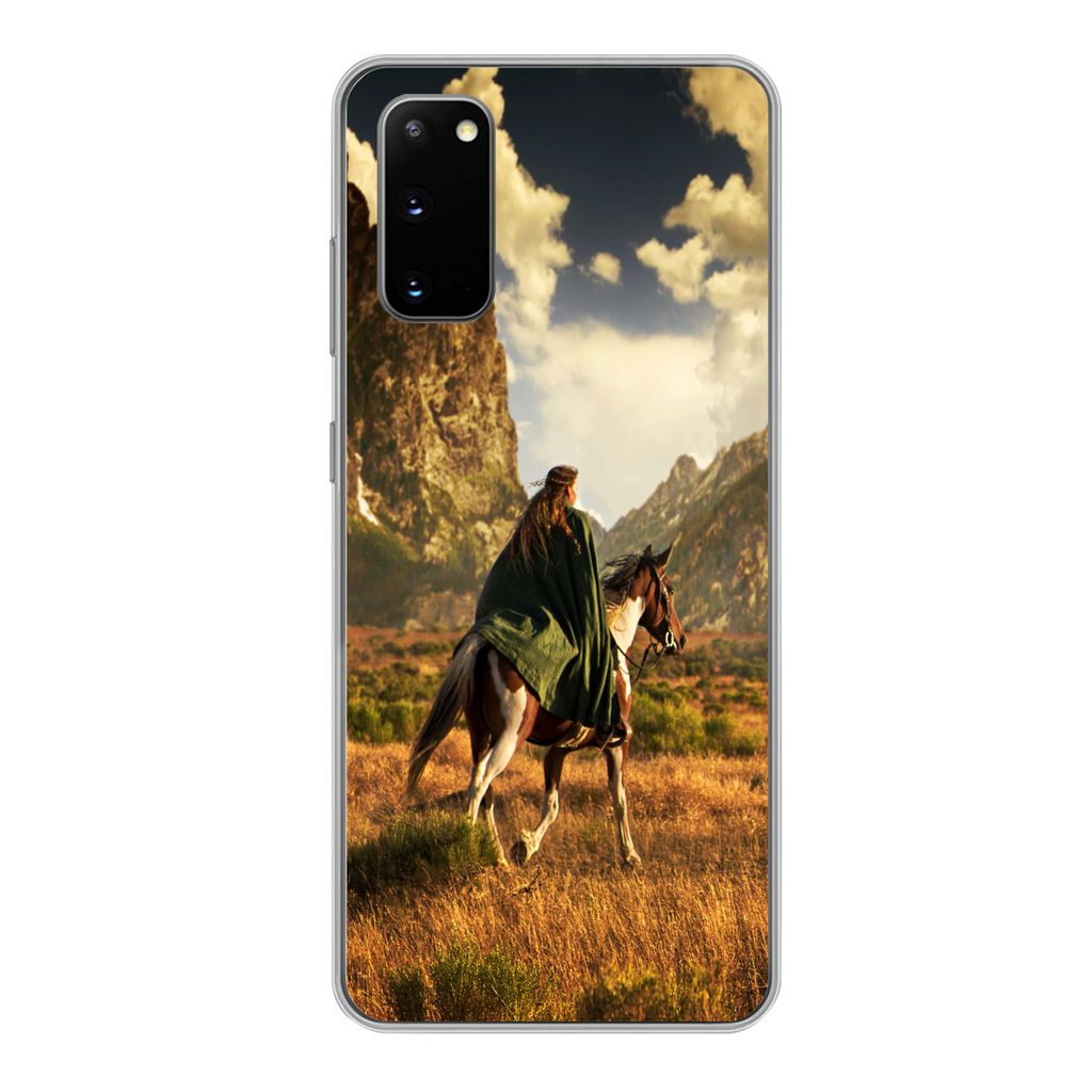 MuchoWow Handyhülle Schutzhülle Hülle für Samsung Galaxy S20 Pferd - Reiter - Natur Silikon Softcase Handy Hülle - Bild