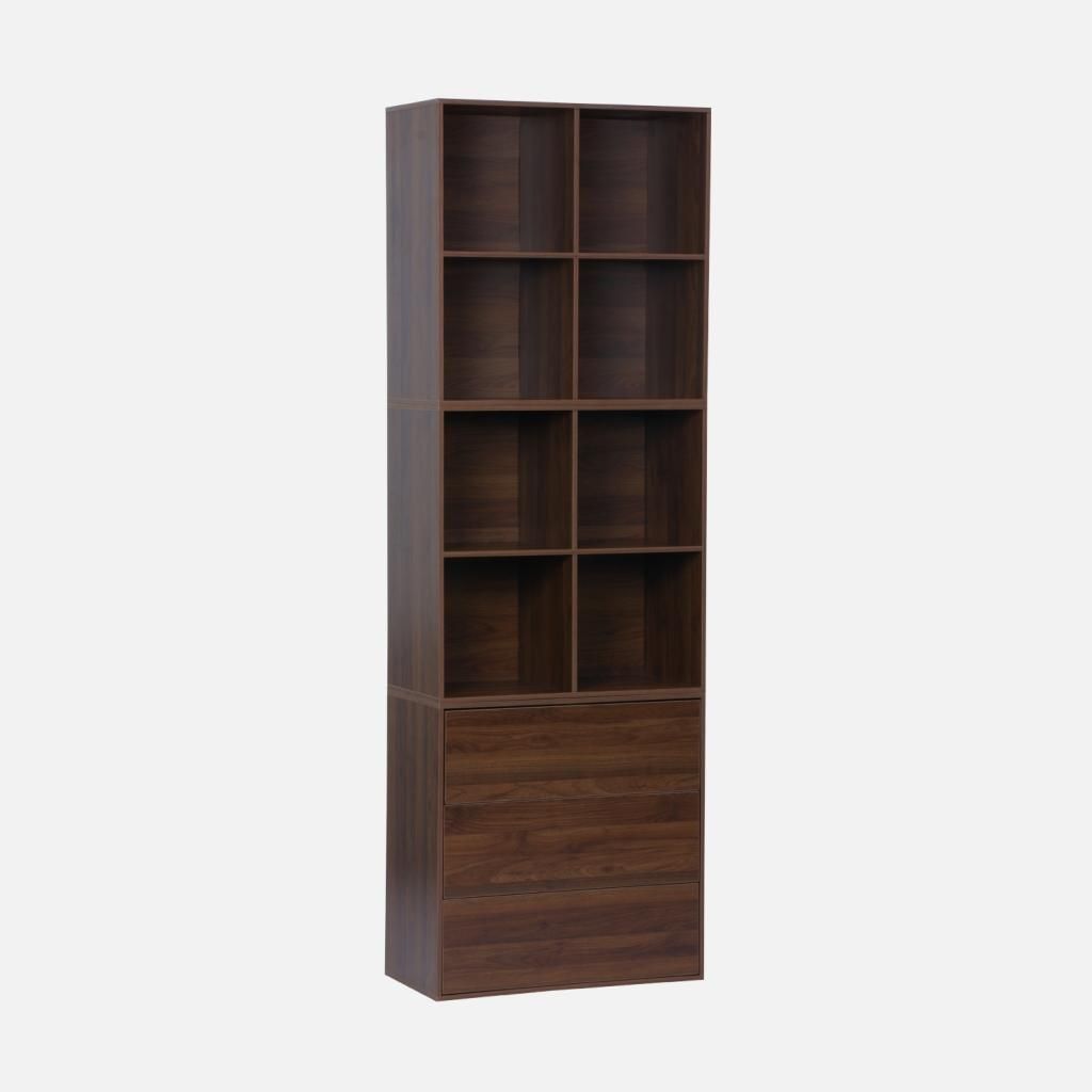 sweeek - Modulares Regal Holzdekor 3 Elemente - 3 Schubladen 8 Fächer - Nussbaumfarben