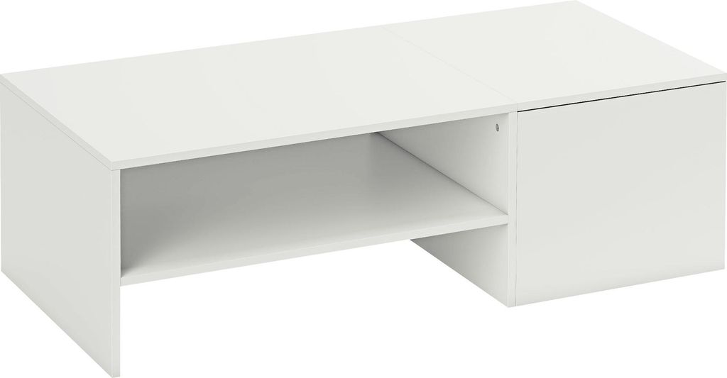 Verstellbarer Couchtisch, Metallschienen, Spanplatte, Fußpads, Weiß