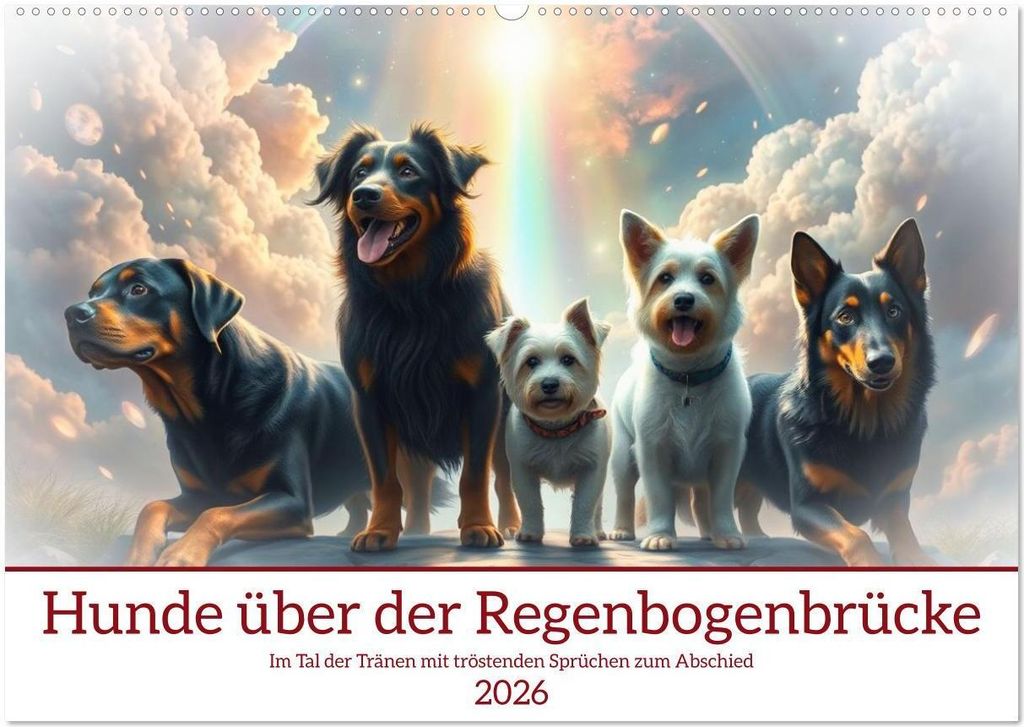 Hunde über der Regenbogenbrücke (Wandkalender 2026 DIN A2 quer), CALVENDO Monatskalender