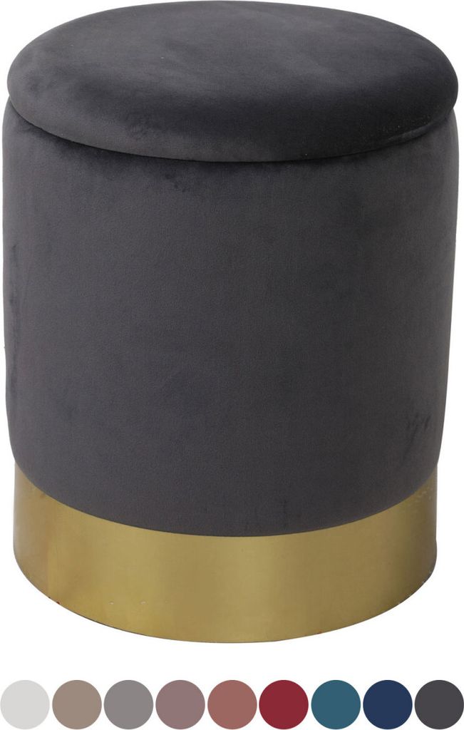 Soma Samthocker Sitzhocker Samt Pouf Sitzpouf Velour Hocker Hochwertig mit Stauraum u. Deckel Ø 31 H 38 c (BxHxL) 31 x 38 x 31 cm anthrazit