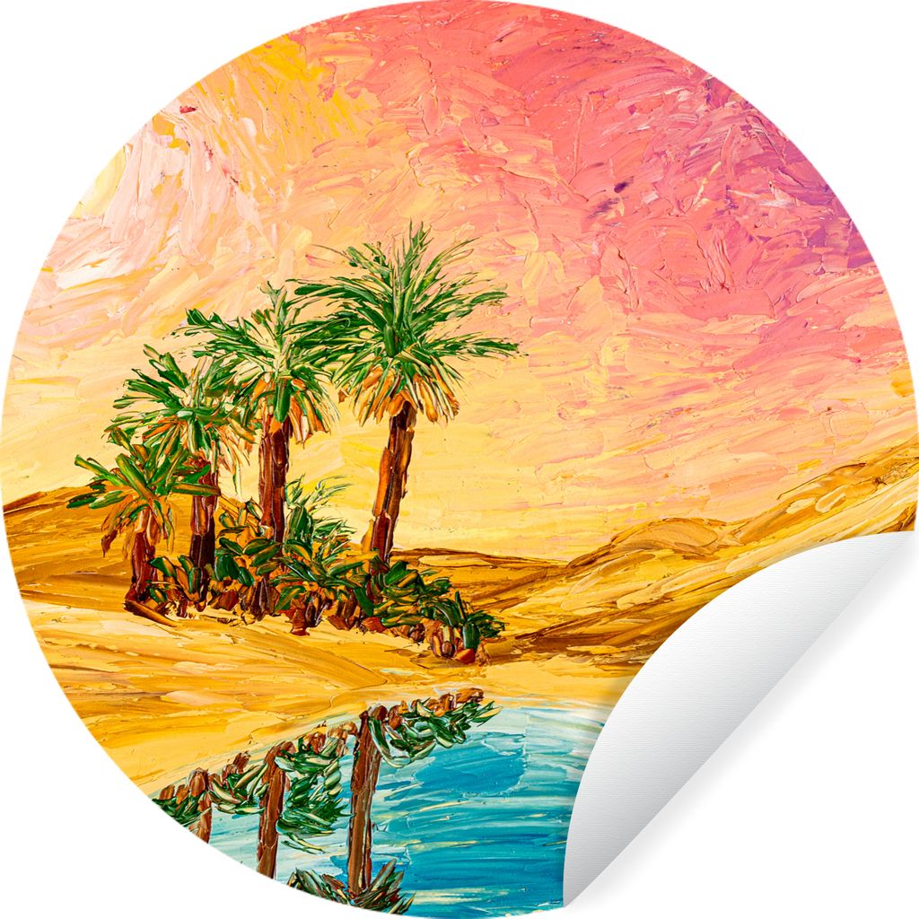 MuchoWow Runde Wandtattoo - Wandsticker Tapete Aufkleber Gemälde - Öl - Palme - Natur - Wasser Ø 80 cm Selbstklebend und Repositionierbar - Wa...