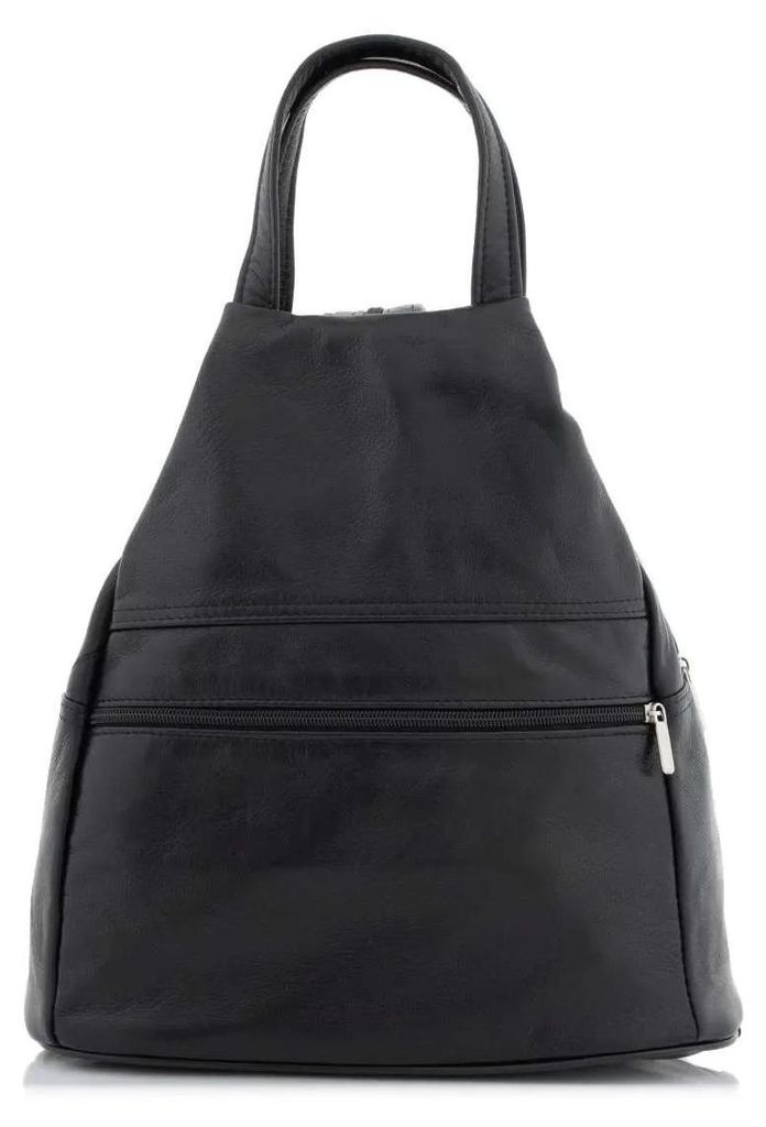 Schwarz Damen Lederrucksack 2-in-1 aus weichem Naturleder, Cityrucksack, elegant, Freizeitrucksack, Alltagsrucksack – Belveder Arima01