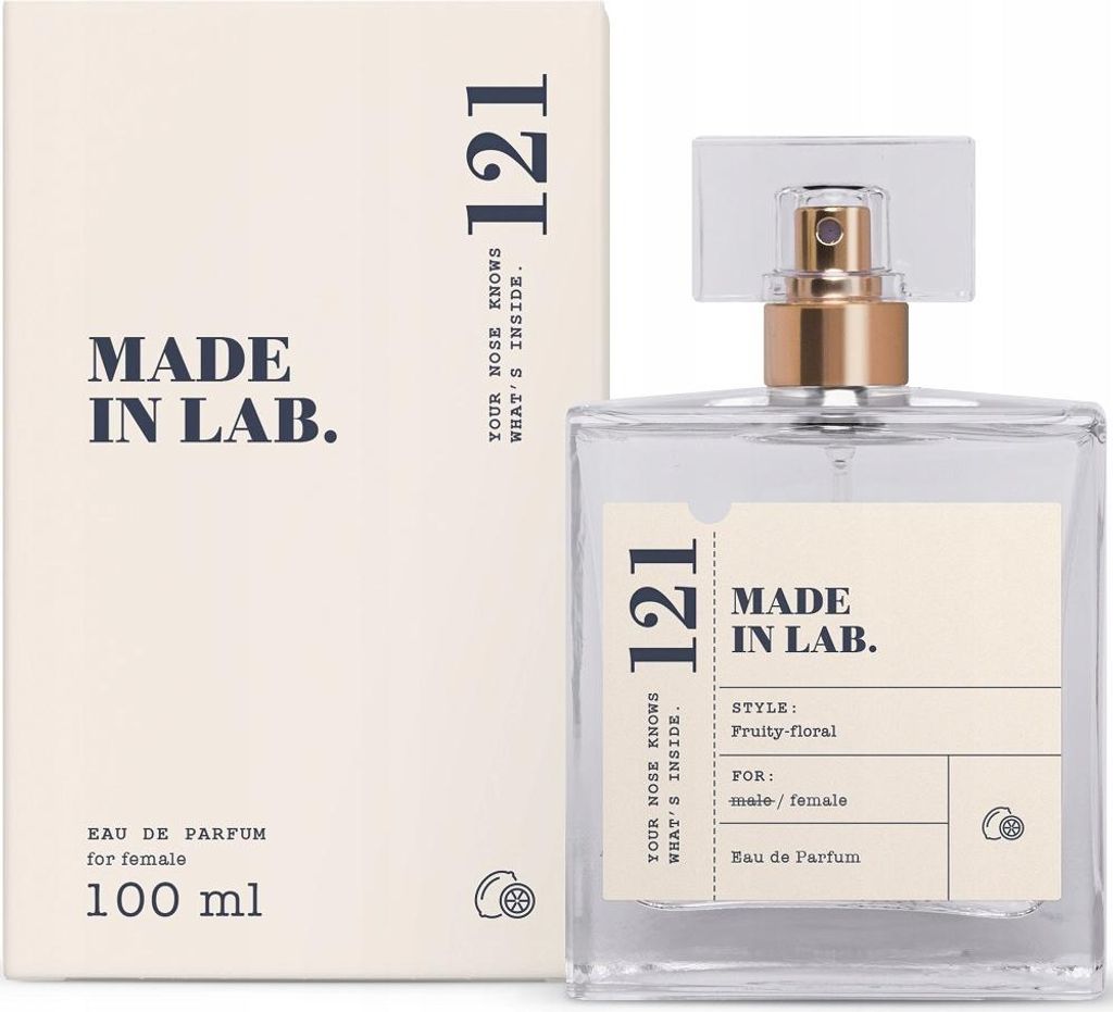 A product shot of a perfume bottle and its packaging.