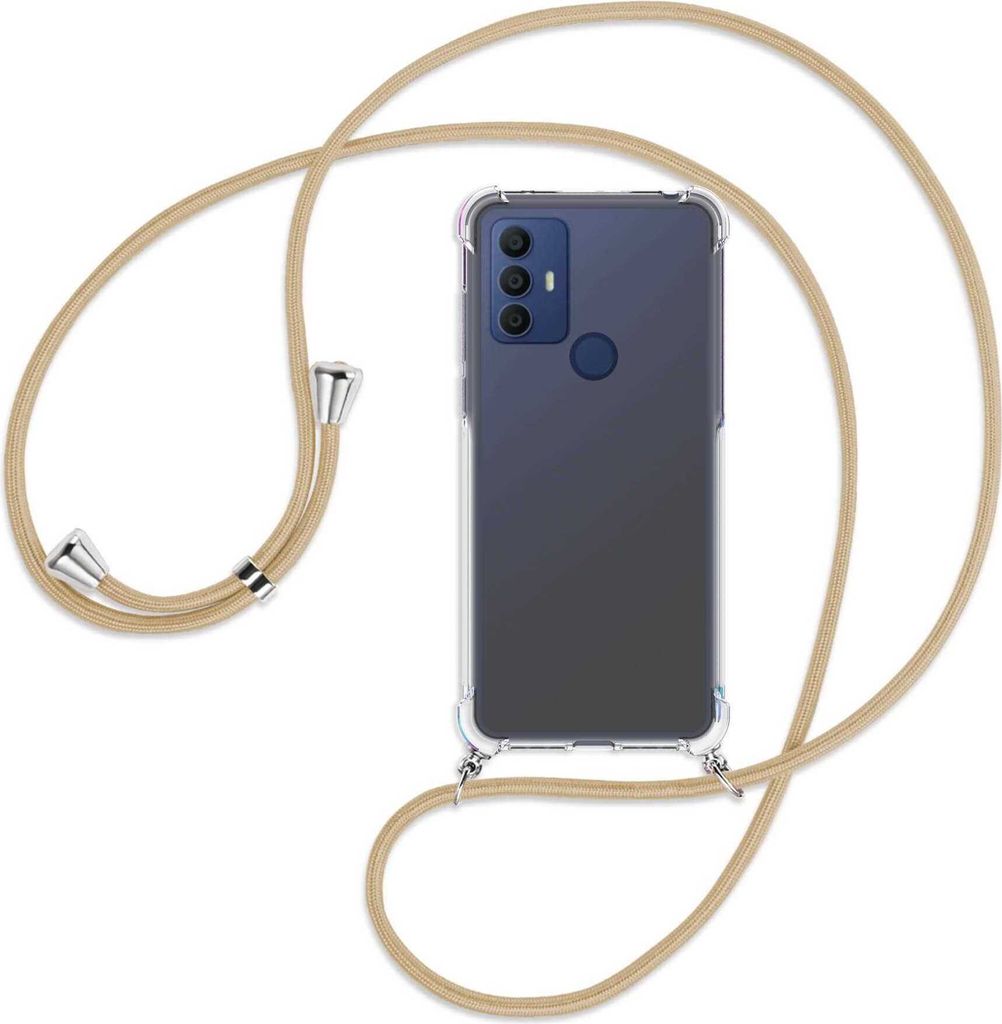 Handykette Backcover-Schutzhülle mit Band (Metall silberfarben) für TCL 30 SE, TCL 305, TCL 306 - caramel