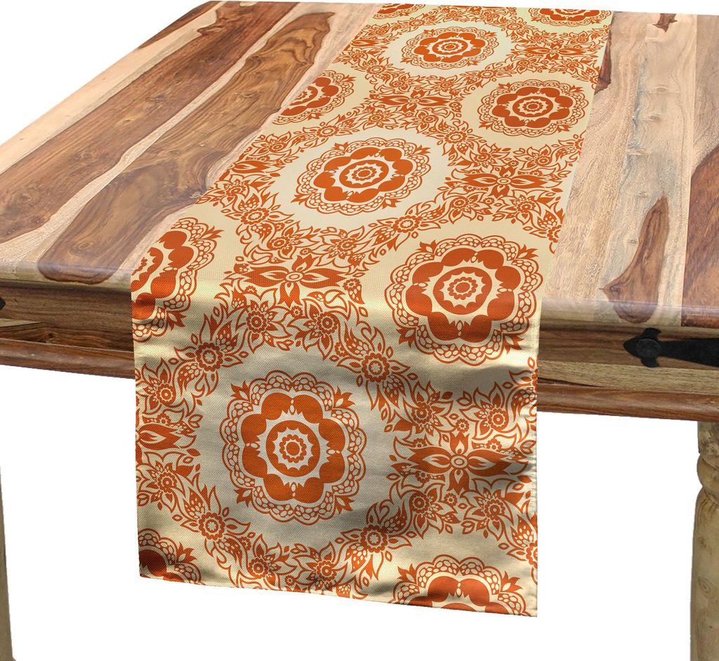 ABAKUHAUS Orange und Beige Tischläufer, Dekorative barocke Blätter und Blumen-viktorianisches Vintages Muster, 40 x 180 cm, Orange und Beige
