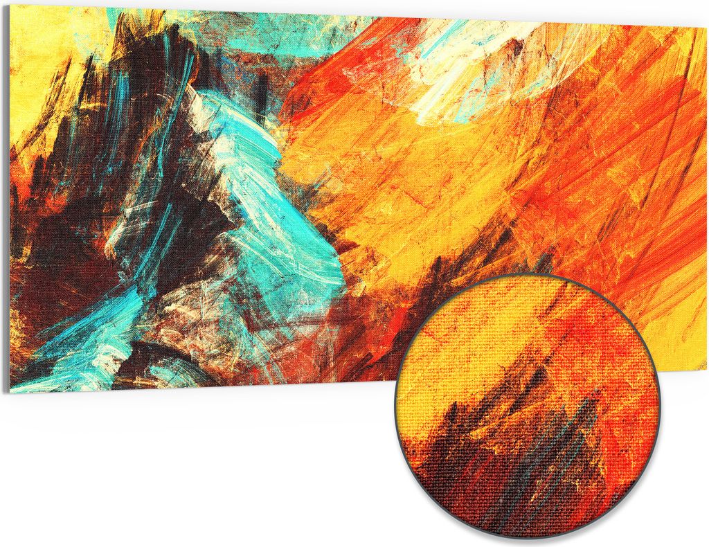 DEQORI Hybrid Leinwand Bild 100x50 cm 'Bunte Pinselstriche' Wandbild Glas flach modern
