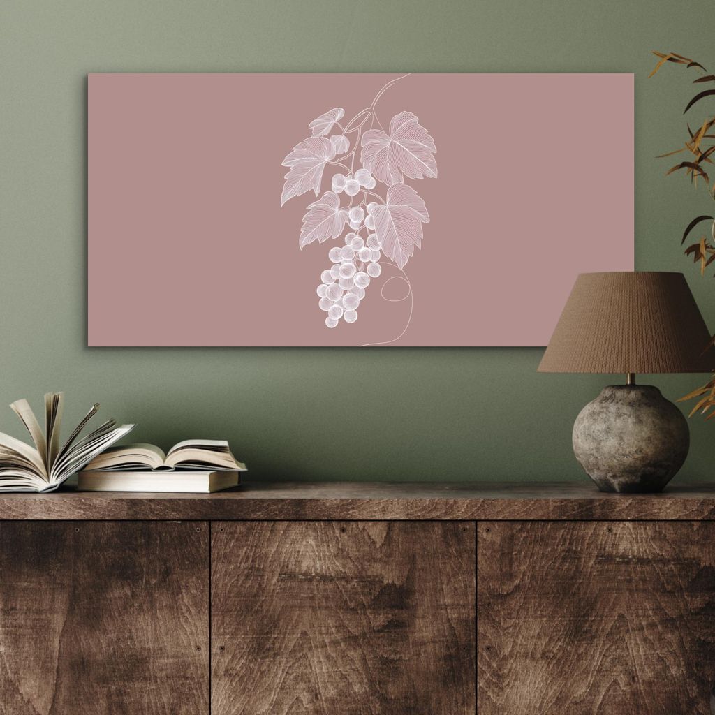 MuchoWow Wanddekoration Metall Metallbild Wandkunst 80x40 cm Gebinde - Weintrauben - Illustration - Blätter MuchoWow Aluminium Gemälde - Wanddeko...
