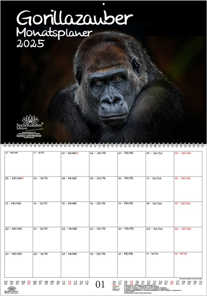 Gorillazauber Planer DIN A2 Kalender für 2025 Gorilla - Seelenzauber