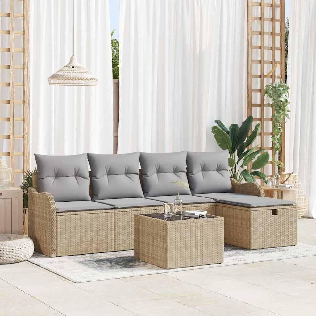 Maison Exclusive - Garten-Sofa-Set mit Kissen mit Speicher 6 pcs Beige Poly Rattan
