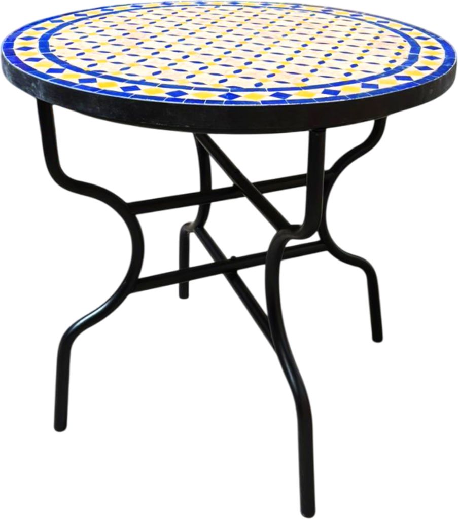 ORIGINAL Marokkanischer Mosaiktisch Gartentisch ø 80cm Groß rund klappbar | Runder klappbarer Mosaik Esstisch Mediterran | als Klapptisch für Ba...
