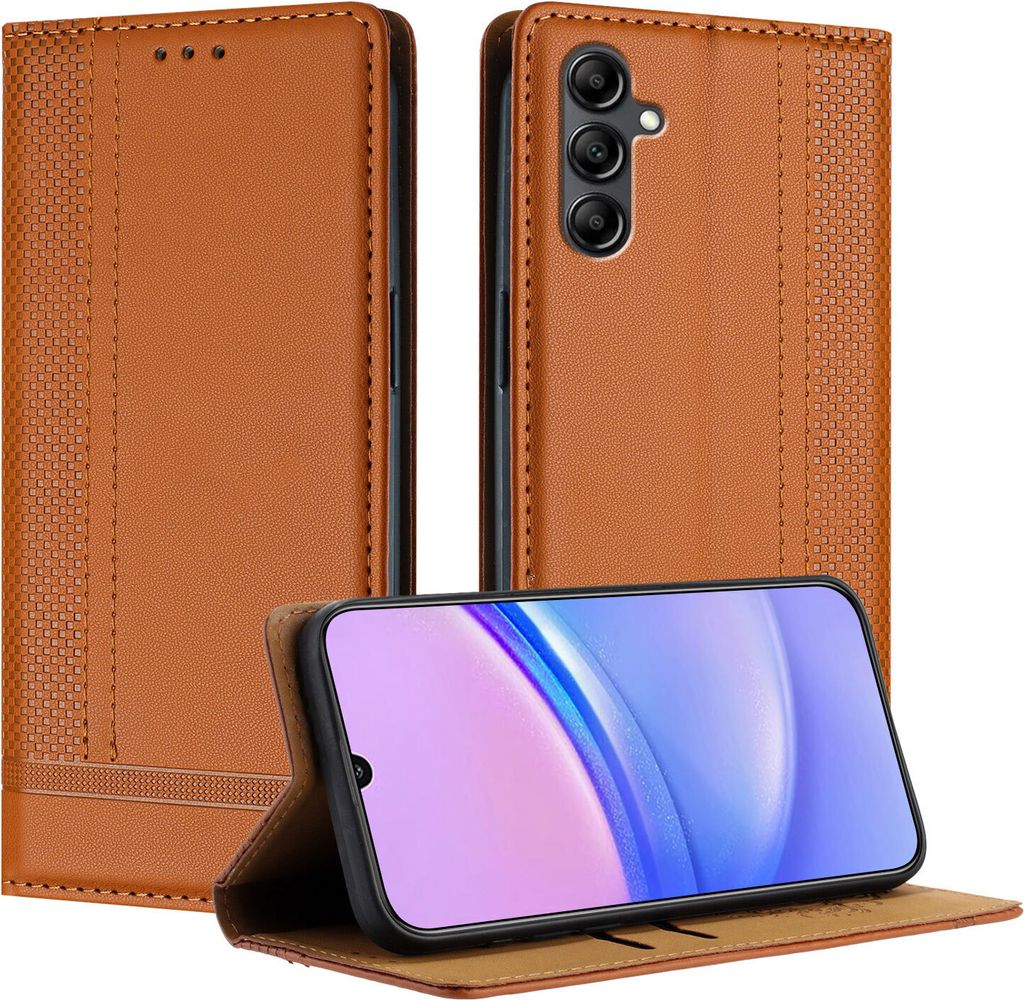 Handyhülle für Samsung Galaxy A25 5G Leder Flip Klappbare Schutzhülle mit Standfunktion Braun