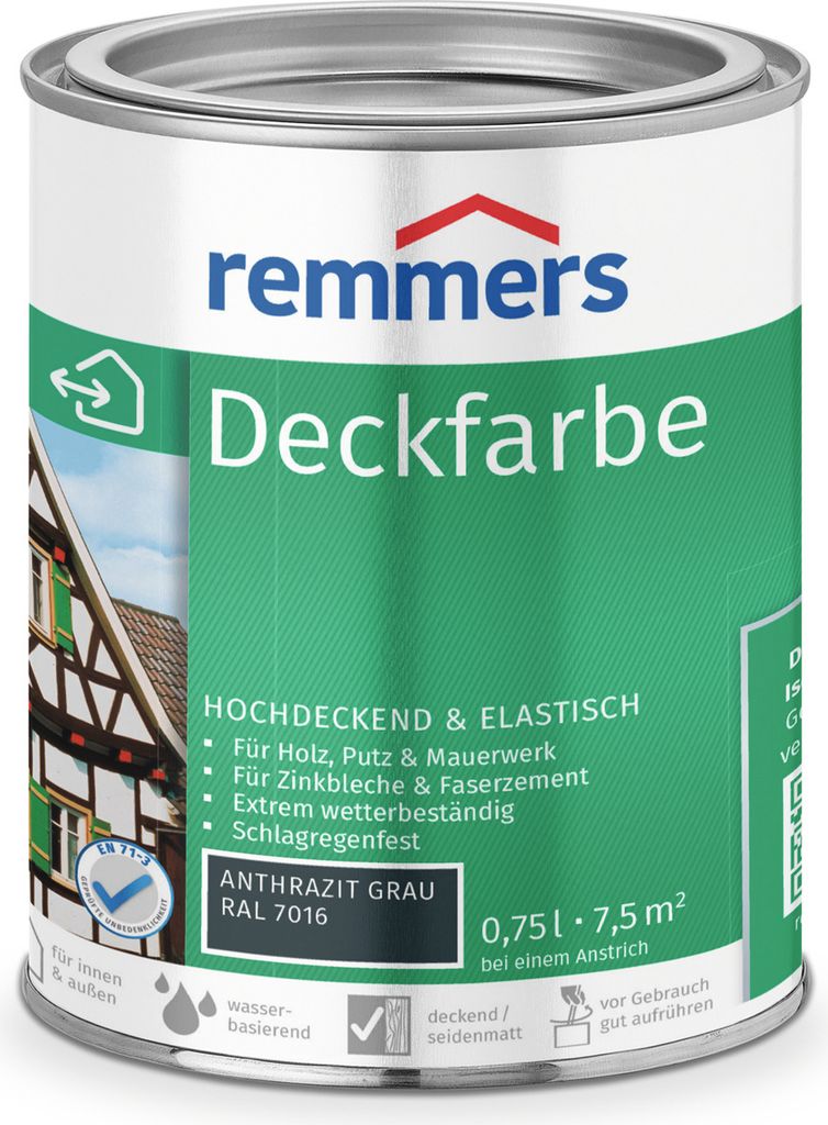 Remmers Deckfarbe Anthrazitgrau RAL 7016 0,75 L Eimer Immagine del prodotto 