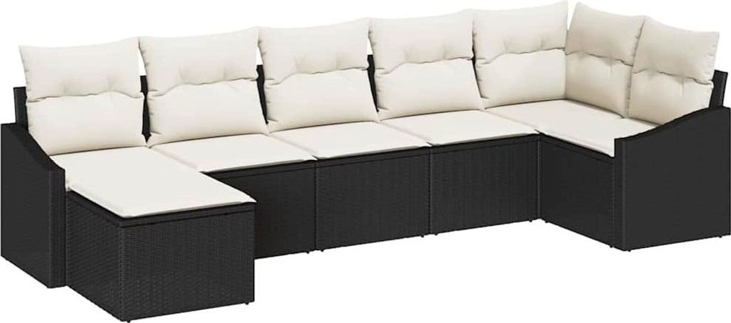 Sofa Set mit Kissen 7 pcs Schwarz Poly Rattan