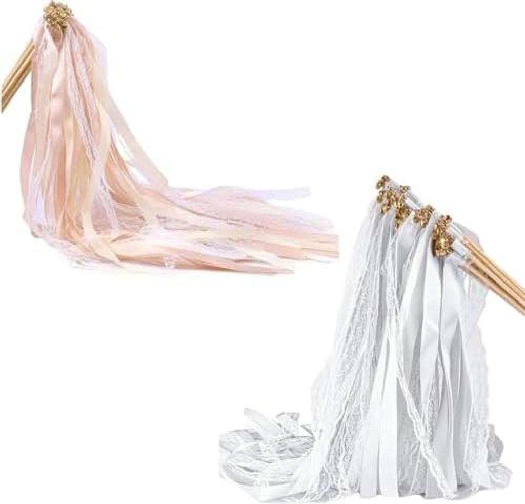 20 Stück Wedding Wands, 30cm Weiß und Rosa Luftschlangen mit Holzstäbchen Wunderkerzen für Hochzeiten Geburtstage Partys Feiertagsfeiern Verwen...