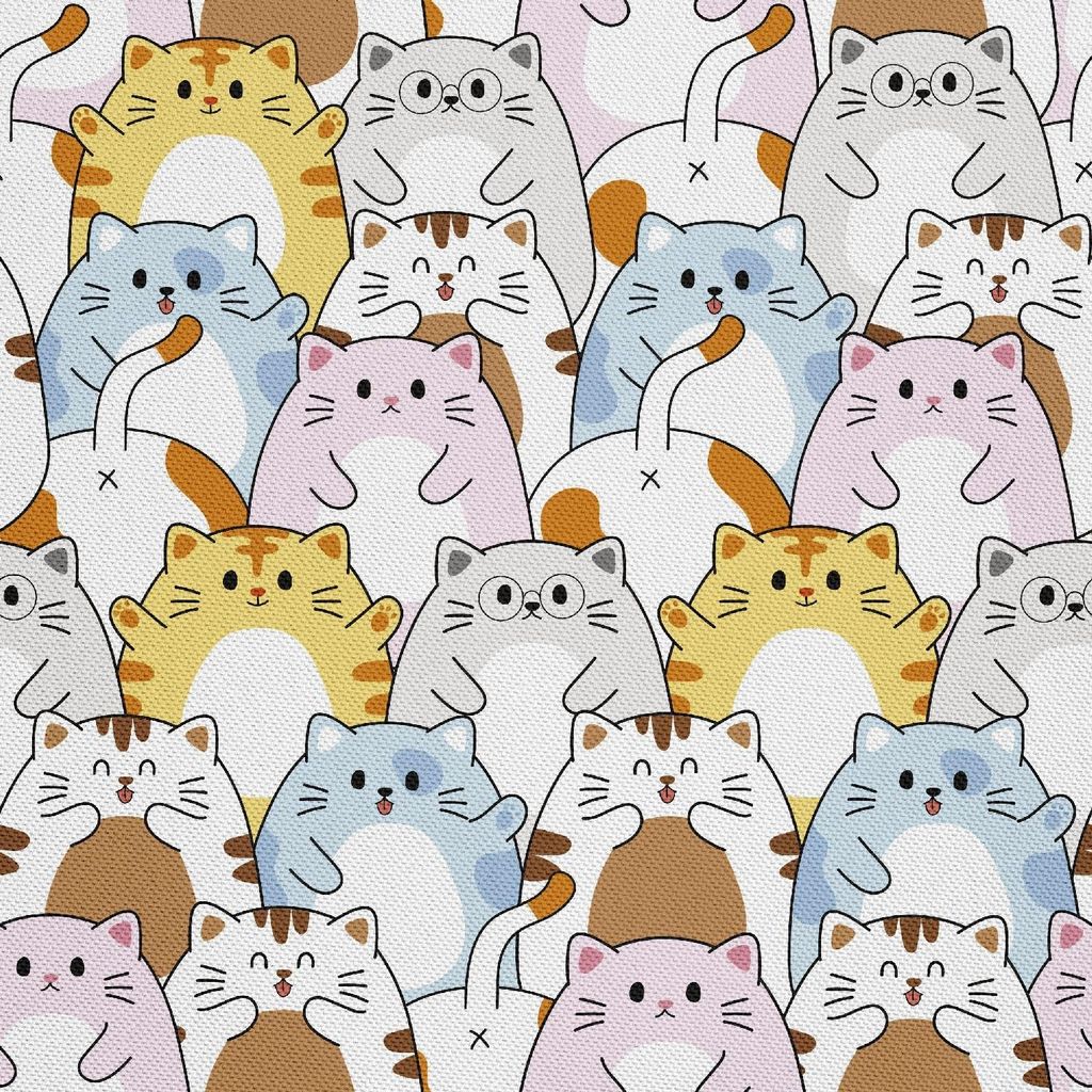 OUTDOOR DEKOSTOFFE OXFORD - Motiv bunte kawaii Katzen
