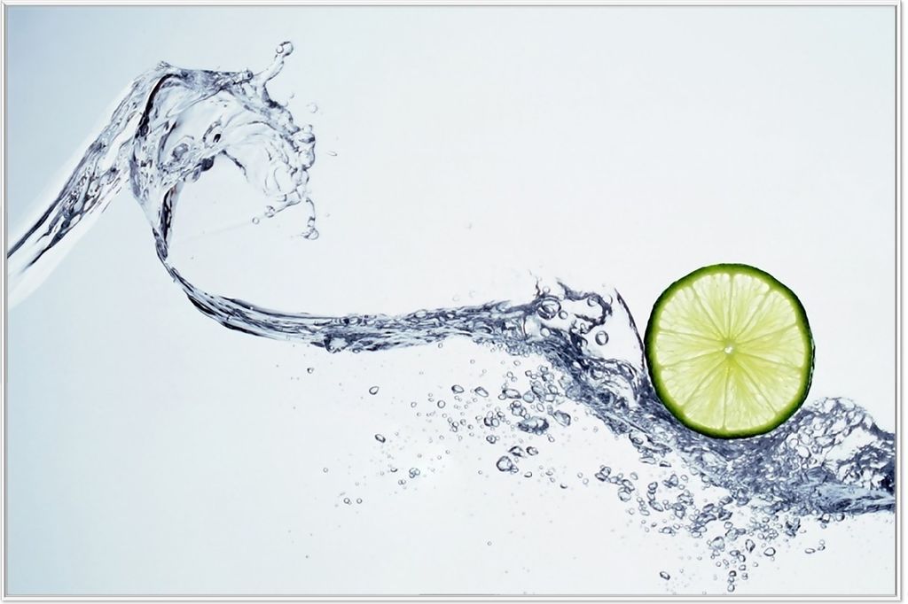 Wallario Wandbild Limettenscheibe in spritzigem Wasser, Produktbild 