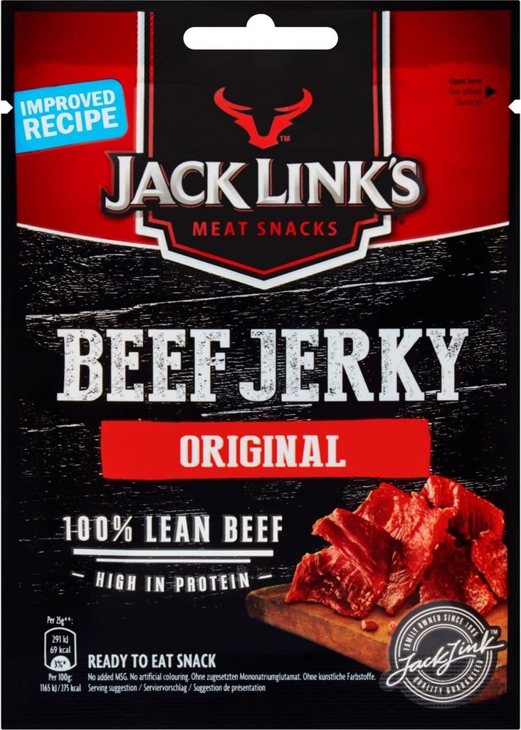 Jack Links Beef Jerky Original – Proteinreiches Trockenfleisch vom Rind – Getrocknetes High Protein Dörrfleisch – 1 x 25 g