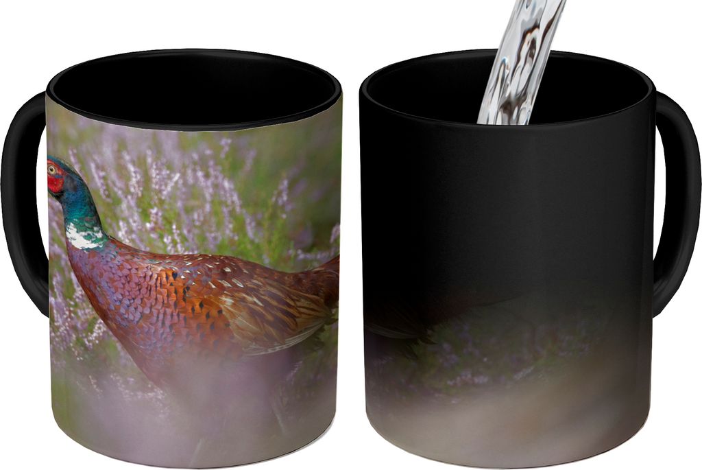 MuchoWow Zauber Tasse Zaubertasse Magic Fasan - Blumen - Gras 350 ml Farbwechsel Becher Geschenk Geschenkidee - Magic-Tasse - Fototasse - Keramik...