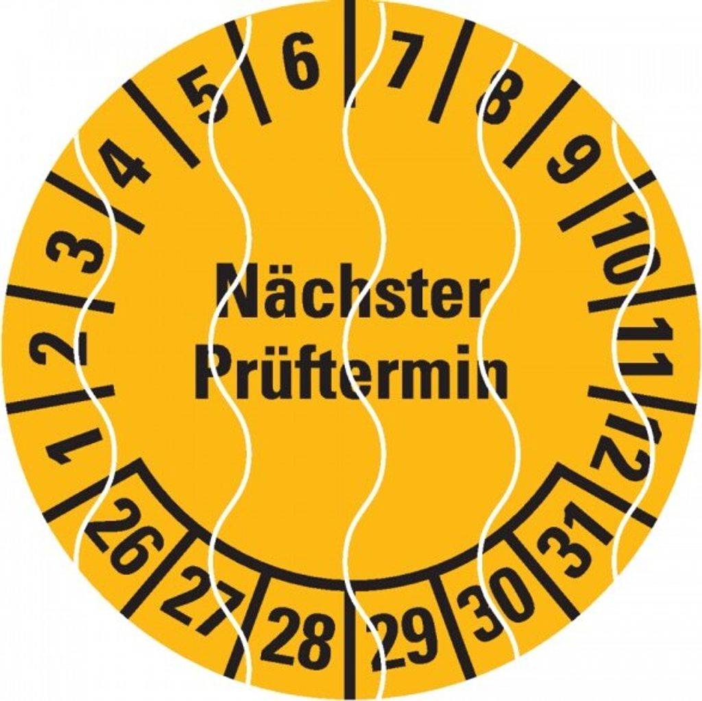 Dreifke Prüfplakette Nächster Prüftermin 26-31, gelb, Sicherheitsfolie, Ø 30...