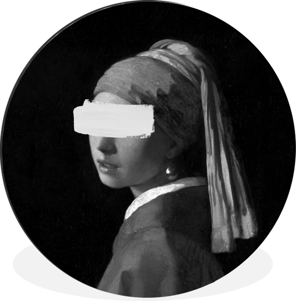 MuchoWow Aluminium Wandkreis Das Mädchen mit dem Perlenohrring - Johannes Vermeer - Schwarz und weiß Ø 90 cm Wanddeko Modern Wohnzimmer - Maue...