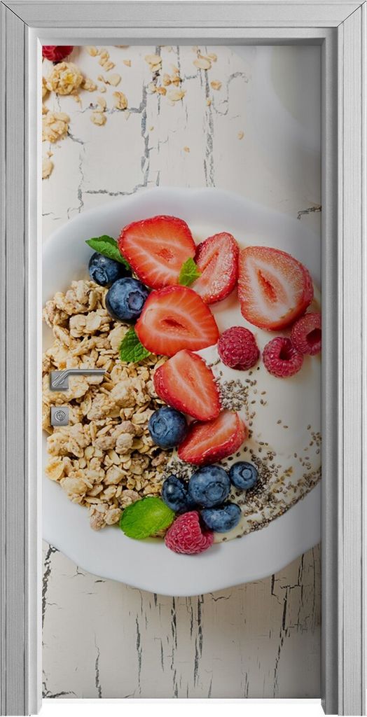 Tür Selbstklebende 90x210 cm Türfolie Türtapete Klebefolie - Müsli zum Frühstück Erdbeeren