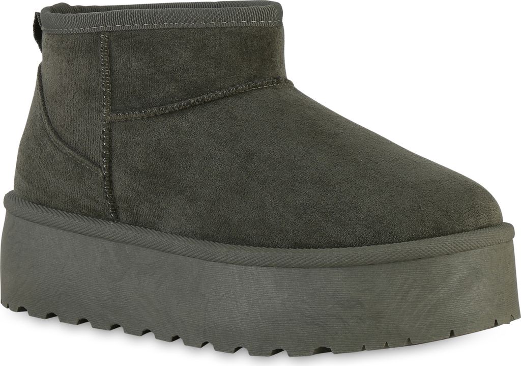 VAN HILL Damen Warm Gefütterte Plateau Boots Profil-Sohle Plateau-Schuhe 840596, Farbe: Olivgrün, Größe: 36