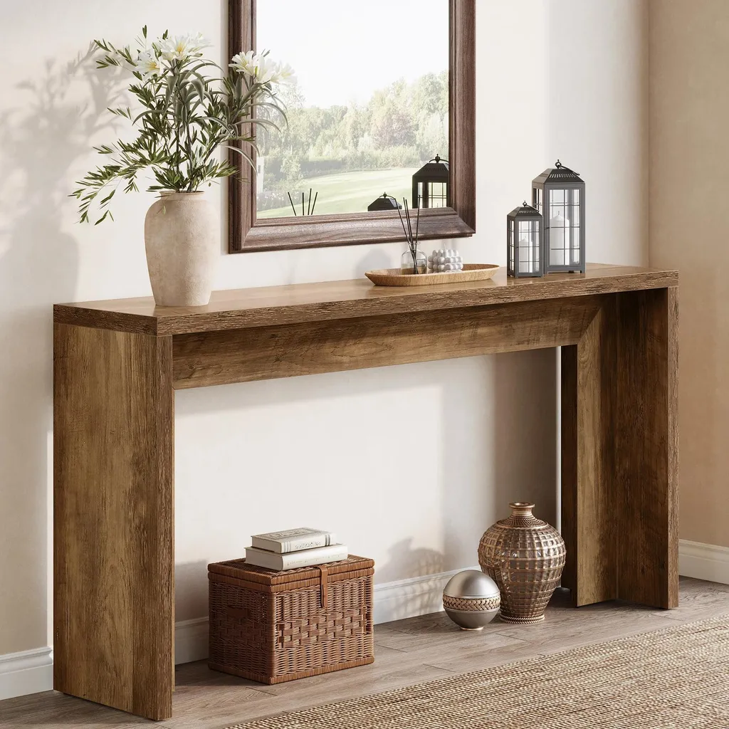 Console étroite 140 cm gris clair pour couloir encombré style rétro