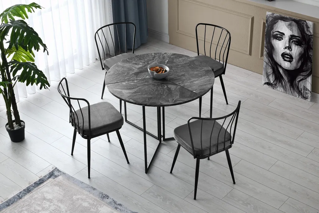 Skye Decor Table à manger ronde anthracite en mélamine design pliable