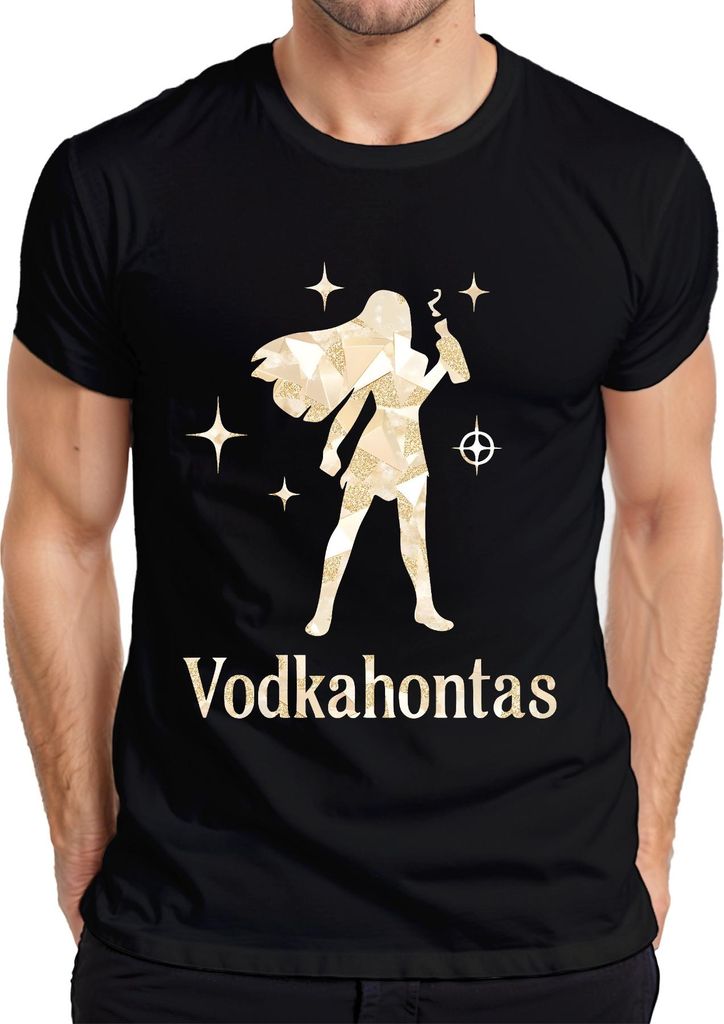 Vodkahontas Witzig Mädelsabend JGA Cocktail Party Spruch Frauen Herren T-Shirt, Schwarz, S