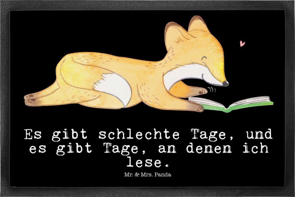 Mr. & Mrs. Panda fußmatte Fuchs Lesen 50 x 75 cm - Schwarz - Geschenk, Sauberlaufmatte, Schmutzfangmatte, Schmutzmatte, abstreifer, Bücher, Büch...
