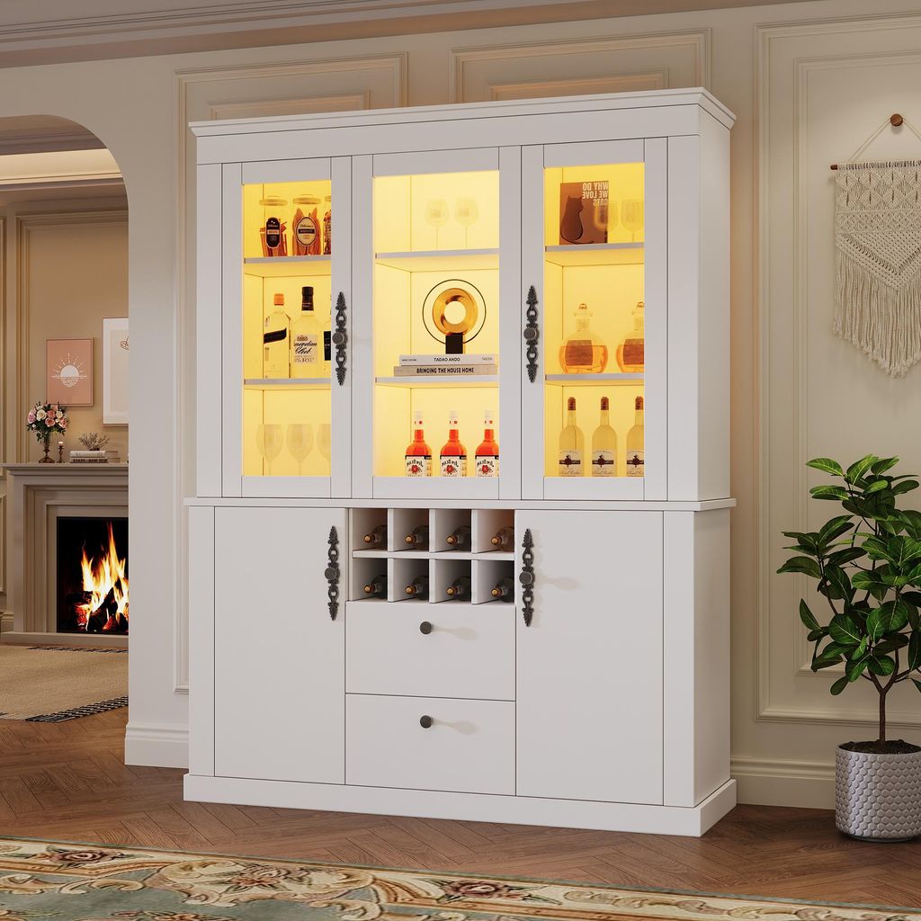 Merax Vitrine élégante en verre avec 2 tiroirs et 4 portes Image du produit 