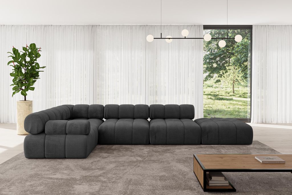 ALTDECOR Modulares Sofa Ecksofa in L-Form - Felto-L2 - 380x190x70 cm Schwarz Corner modular Sofa Eckcouch Couch Wohnlandschaft Cauchsofa Polstersofa